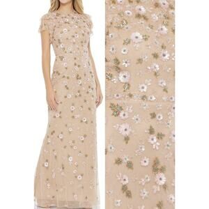 Mac Duggal 9086 Embellished High Neck Flutter Sleeve Gown Size 12 Nude Multi NWT